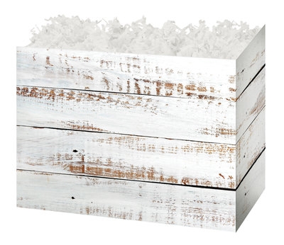 Distressed White Wood Gift Basket Box - 6ct - Large