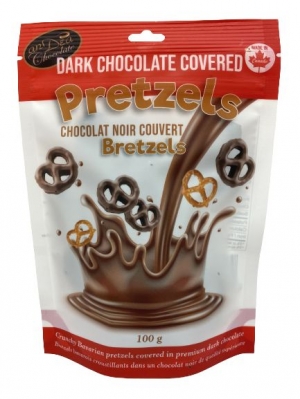 Dark Chocolate Covered Pretzels - 100g Gift Bags - 12/Case