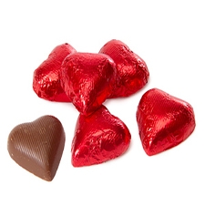 Milk Chocolate Hearts Red Foil Wrapped - 5 lbs