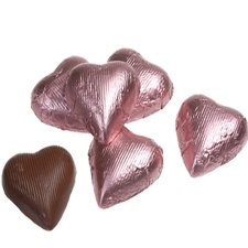 Dark Chocolate Hearts Pink Foil Wrapped - 5 lbs