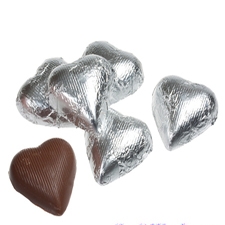 Milk Chocolate Hearts Silver Foil Wrapped - 5 lbs